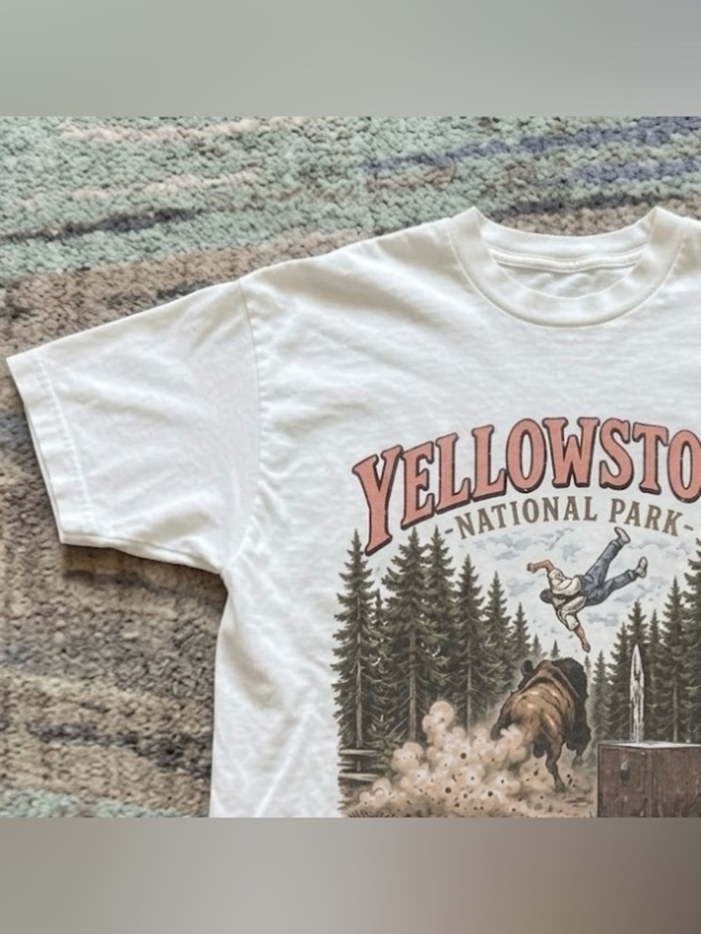 Yellowstone National Park Graphic Tee - White with Brown & Green Print - Picture 3 of 6